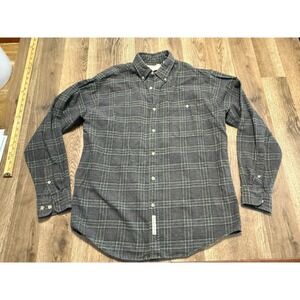 Consensus Shirt Mens Medium Grey White Blue Plaid Long Sleeve Button Down Shirt